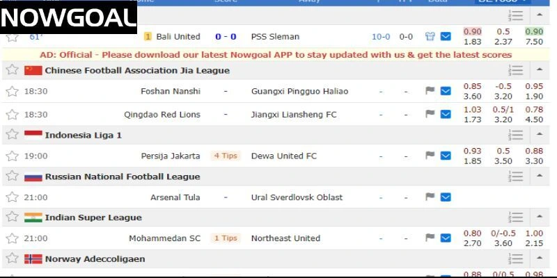 Tính năng Livescore của website Nowgoal