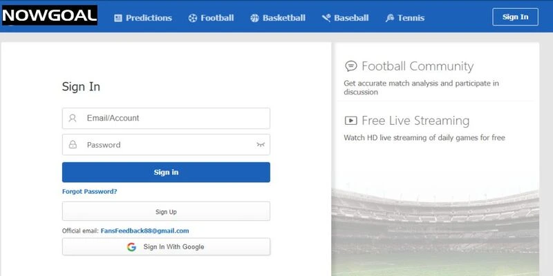 Đăng nhập tài khoản Nowgoal