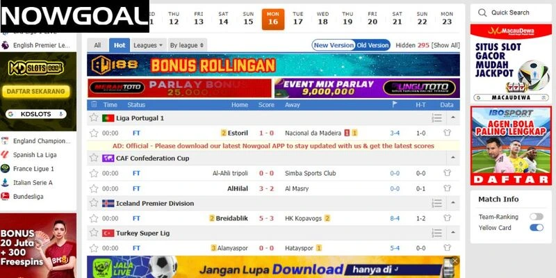 Lịch thi đấu ở nhiều đấu trường từ Nowgoal