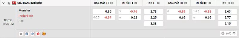 Tỷ lệ kèo trận đấu giữa Munster vs Paderborn
